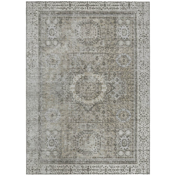 HomeRoots 10' Elegant Pewter & Silver Floral Medallion Area Rug – Washable, Durable for Indoor/Outdoor Use 619474