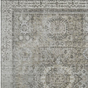 HomeRoots 10' Elegant Pewter & Silver Floral Medallion Area Rug – Washable, Durable for Indoor/Outdoor Use 619474