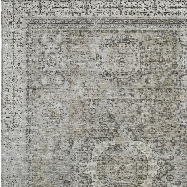 HomeRoots 10' Elegant Pewter & Silver Floral Medallion Area Rug – Washable, Durable for Indoor/Outdoor Use 619474