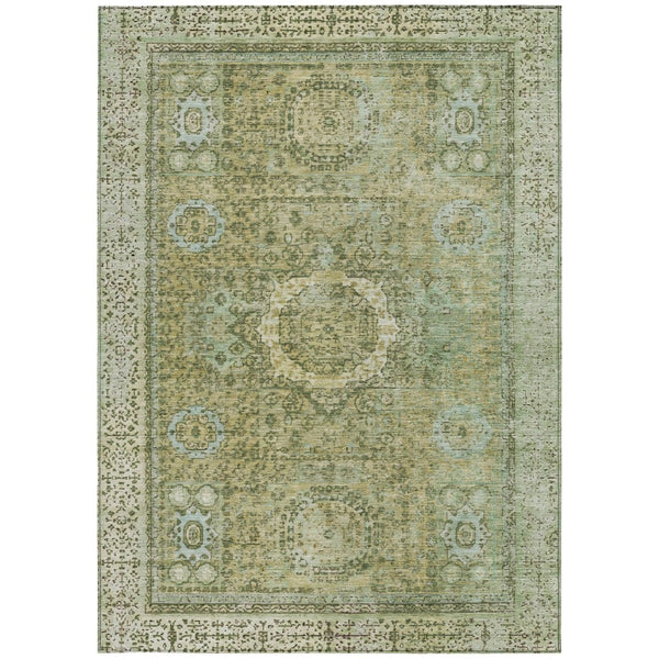 HomeRoots 5' Sage & Fern Green Floral Medallion Area Rug - Washable, Durable, Perfect for Indoor & Outdoor Use! 619476