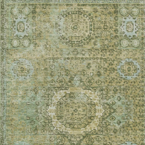 HomeRoots 5' Sage & Fern Green Floral Medallion Area Rug - Washable, Durable, Perfect for Indoor & Outdoor Use! 619476