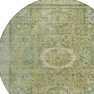 HomeRoots 8' Sage and Fern Green Round Floral Medallion Rug - Durable, Washable, Indoor-Outdoor Design Perfect for Any Space 619477