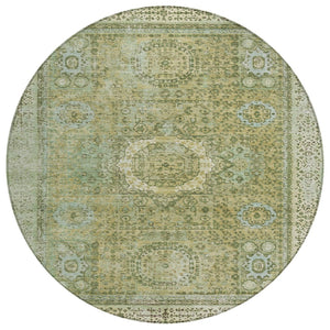 HomeRoots 8' Sage and Fern Green Round Floral Medallion Rug - Durable, Washable, Indoor-Outdoor Design Perfect for Any Space 619477