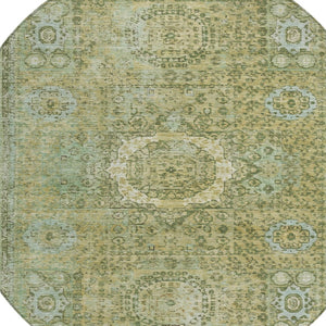 HomeRoots 8' Sage and Fern Green Round Floral Medallion Rug - Durable, Washable, Indoor-Outdoor Design Perfect for Any Space 619477