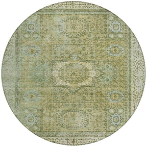 HomeRoots 8' Sage and Fern Green Round Floral Medallion Rug - Durable, Washable, Indoor-Outdoor Design Perfect for Any Space 619477