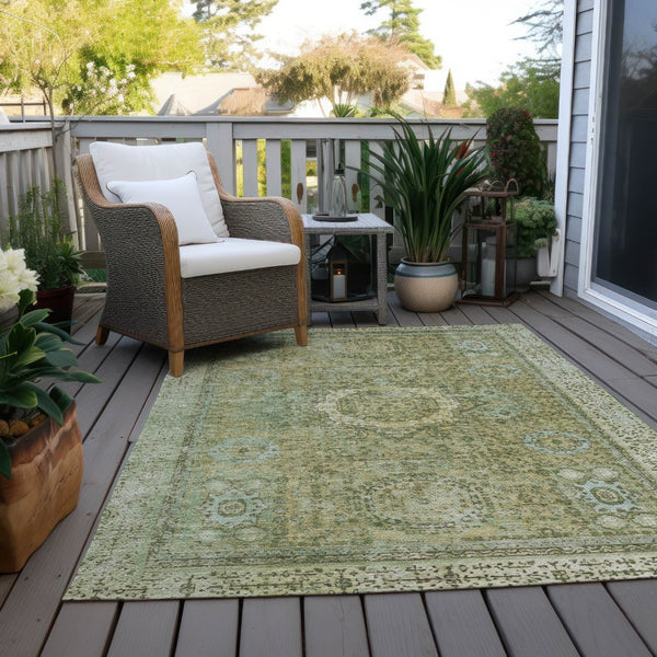 HomeRoots 8' X 10' Sage Floral Medallion Area Rug – Washable, Durable, Versatile for Indoor & Outdoor Spaces 619478