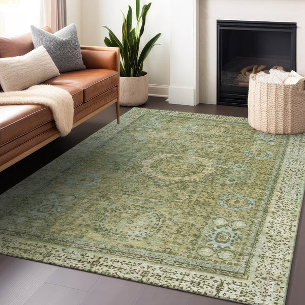 HomeRoots 8' X 10' Sage Floral Medallion Area Rug – Washable, Durable, Versatile for Indoor & Outdoor Spaces 619478
