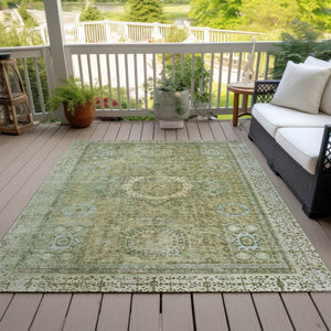 HomeRoots 8' X 10' Sage Floral Medallion Area Rug – Washable, Durable, Versatile for Indoor & Outdoor Spaces 619478