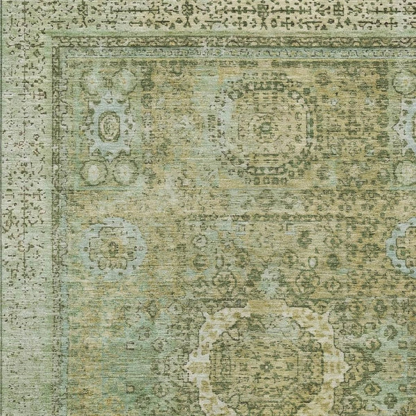HomeRoots 9' X 12' Sage and Fern Green Floral Medallion Area Rug – Durable, Washable, Perfect for Indoor/Outdoor Use 619479