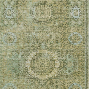 HomeRoots 10' X 14' Sage and Fern Green Floral Medallion Rug - Washable, Durable, Perfect for Indoor & Outdoor Use! 619480