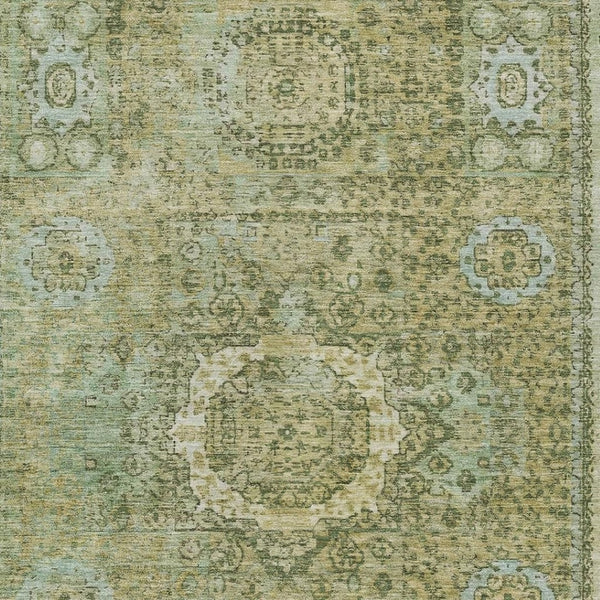 HomeRoots 10' X 14' Sage and Fern Green Floral Medallion Rug - Washable, Durable, Perfect for Indoor & Outdoor Use! 619480