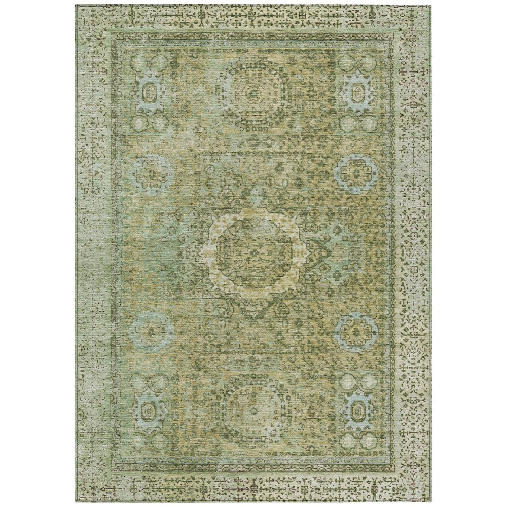 HomeRoots 10' X 14' Sage and Fern Green Floral Medallion Rug - Washable, Durable, Perfect for Indoor & Outdoor Use! 619480