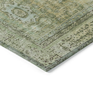 HomeRoots 10' X 14' Sage and Fern Green Floral Medallion Rug - Washable, Durable, Perfect for Indoor & Outdoor Use! 619480