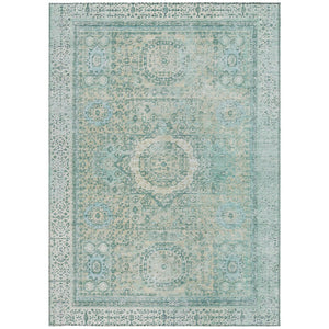 HomeRoots 5' X 8' Vibrant Turquoise & Beige Floral Medallion Rug - Washable, Durable for Indoor & Outdoor Use 619482