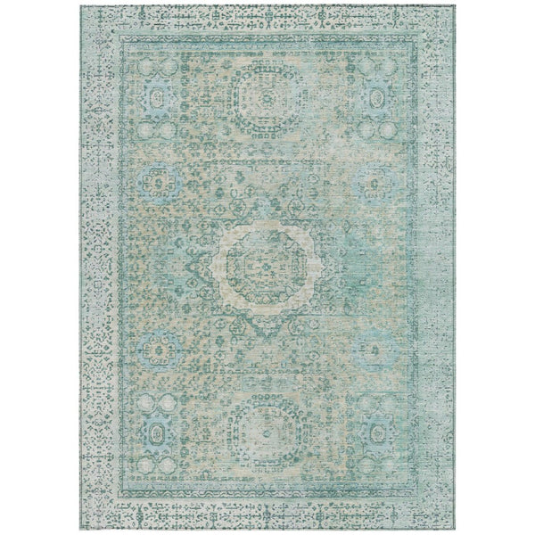 HomeRoots 5' X 8' Vibrant Turquoise & Beige Floral Medallion Rug - Washable, Durable for Indoor & Outdoor Use 619482