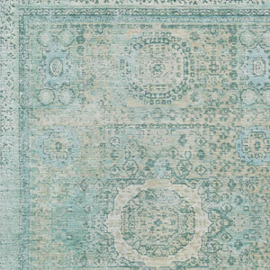 HomeRoots 5' X 8' Vibrant Turquoise & Beige Floral Medallion Rug - Washable, Durable for Indoor & Outdoor Use 619482