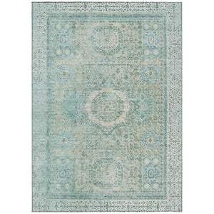 HomeRoots 5' X 8' Vibrant Turquoise & Beige Floral Medallion Rug - Washable, Durable for Indoor & Outdoor Use 619482