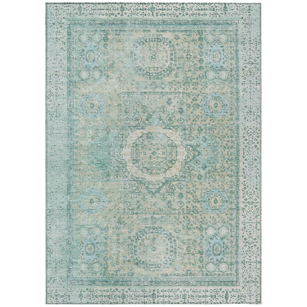 HomeRoots 5' X 8' Vibrant Turquoise & Beige Floral Medallion Rug - Washable, Durable for Indoor & Outdoor Use 619482