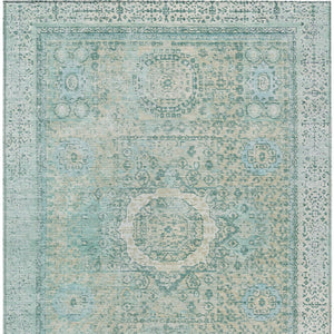 HomeRoots 5' X 8' Vibrant Turquoise & Beige Floral Medallion Rug - Washable, Durable for Indoor & Outdoor Use 619482
