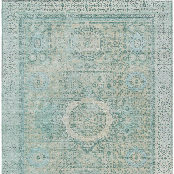 HomeRoots 5' X 8' Vibrant Turquoise & Beige Floral Medallion Rug - Washable, Durable for Indoor & Outdoor Use 619482