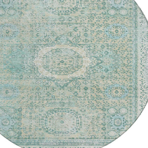 HomeRoots 8' Turquoise & Beige Round Floral Medallion Rug - Stylish, Washable, Durable for Indoor/Outdoor Use 619483