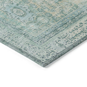 HomeRoots 8' Turquoise & Beige Round Floral Medallion Rug - Stylish, Washable, Durable for Indoor/Outdoor Use 619483