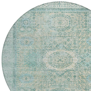HomeRoots 8' Turquoise & Beige Round Floral Medallion Rug - Stylish, Washable, Durable for Indoor/Outdoor Use 619483