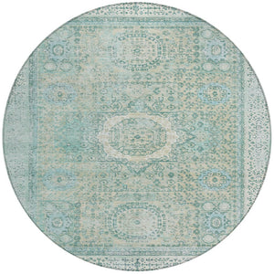 HomeRoots 8' Turquoise & Beige Round Floral Medallion Rug - Stylish, Washable, Durable for Indoor/Outdoor Use 619483