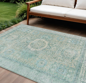 HomeRoots 8' X 10' Turquoise Floral Medallion Rug – Durable, Washable, Indoor/Outdoor Perfect for High Traffic Areas 619484