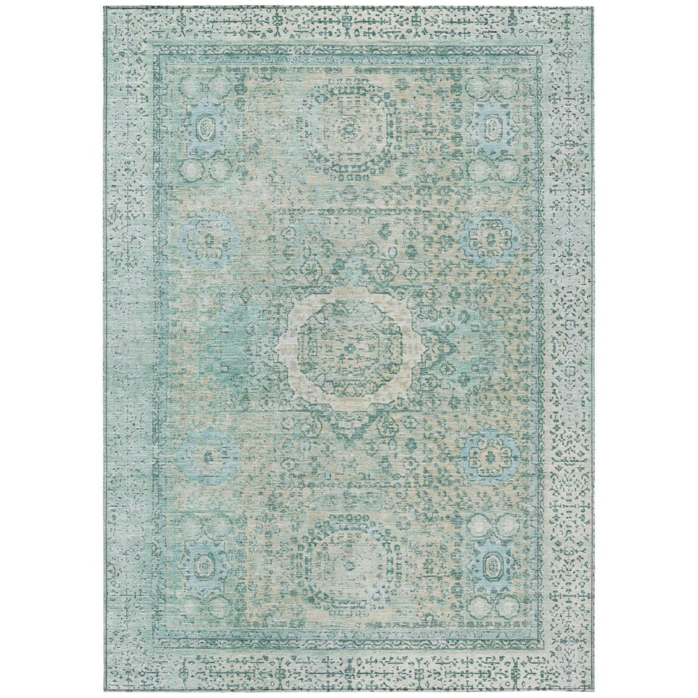 HomeRoots 8' X 10' Turquoise Floral Medallion Rug – Durable, Washable, Indoor/Outdoor Perfect for High Traffic Areas 619484