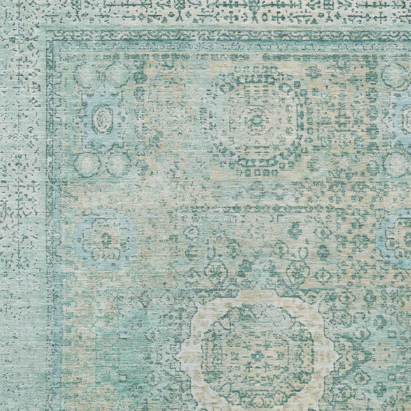 HomeRoots 8' X 10' Turquoise Floral Medallion Rug – Durable, Washable, Indoor/Outdoor Perfect for High Traffic Areas 619484