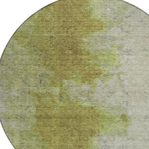 HomeRoots 8' Olive Green and Gray Round Abstract Area Rug - Stylish, Washable, Durable for Indoor/Outdoor Use 619495