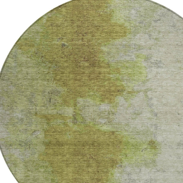 HomeRoots 8' Olive Green and Gray Round Abstract Area Rug - Stylish, Washable, Durable for Indoor/Outdoor Use 619495