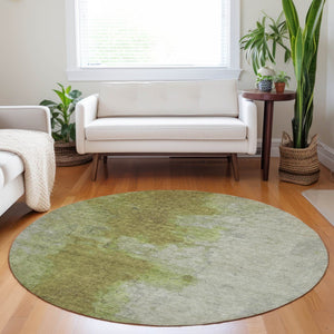 HomeRoots 8' Olive Green and Gray Round Abstract Area Rug - Stylish, Washable, Durable for Indoor/Outdoor Use 619495
