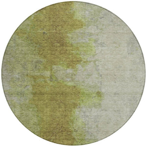 HomeRoots 8' Olive Green and Gray Round Abstract Area Rug - Stylish, Washable, Durable for Indoor/Outdoor Use 619495