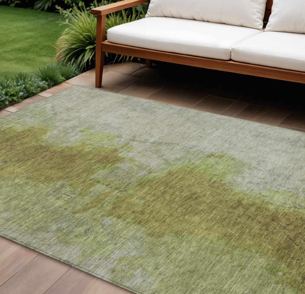 HomeRoots 9' X 12' Olive Green & Gray Abstract Washable Area Rug – Stylish, Durable, Indoor/Outdoor Essential! 619497