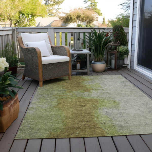 HomeRoots 10' Olive Green and Gray Abstract Area Rug - Stylish, Washable, Durable for Indoor & Outdoor Use! 619498