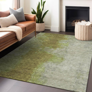 HomeRoots 10' Olive Green and Gray Abstract Area Rug - Stylish, Washable, Durable for Indoor & Outdoor Use! 619498