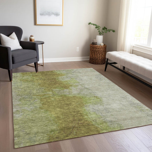 HomeRoots 10' Olive Green and Gray Abstract Area Rug - Stylish, Washable, Durable for Indoor & Outdoor Use! 619498