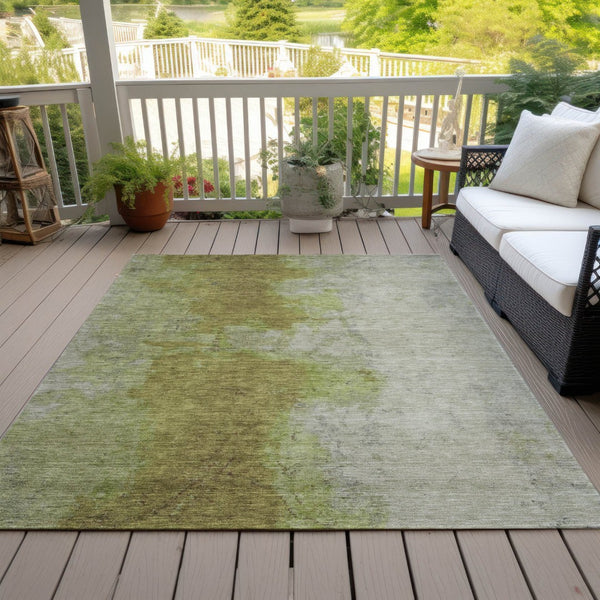 HomeRoots 10' Olive Green and Gray Abstract Area Rug - Stylish, Washable, Durable for Indoor & Outdoor Use! 619498