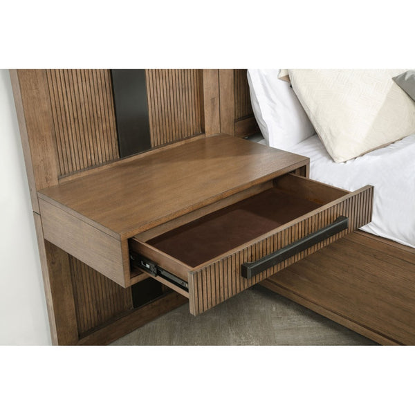 English Elm Moraga Fluted Ash Veneer California King Storage Bed with Wall Panel Nightstands B062S01834
