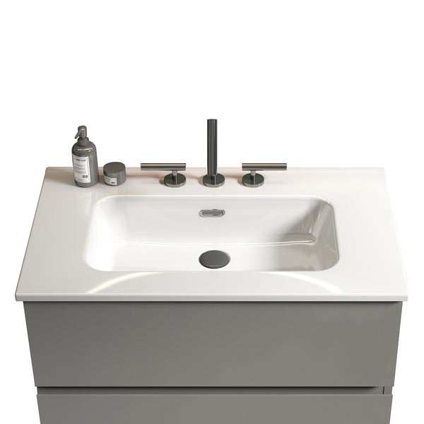 English Elm BB0930Y331, Glossy White Ceramic Integrated Basin with 3 Faucet Holes — Sleek, Durable, Easy-Clean Finish W1865P164391