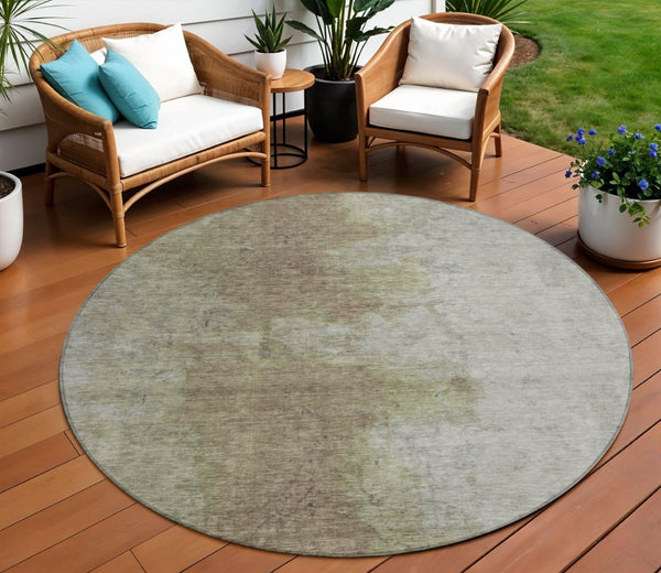 HomeRoots 8' Taupe and Beige Round Abstract Area Rug - Washable, Durable, Perfect for Indoor & Outdoor Spaces 619501