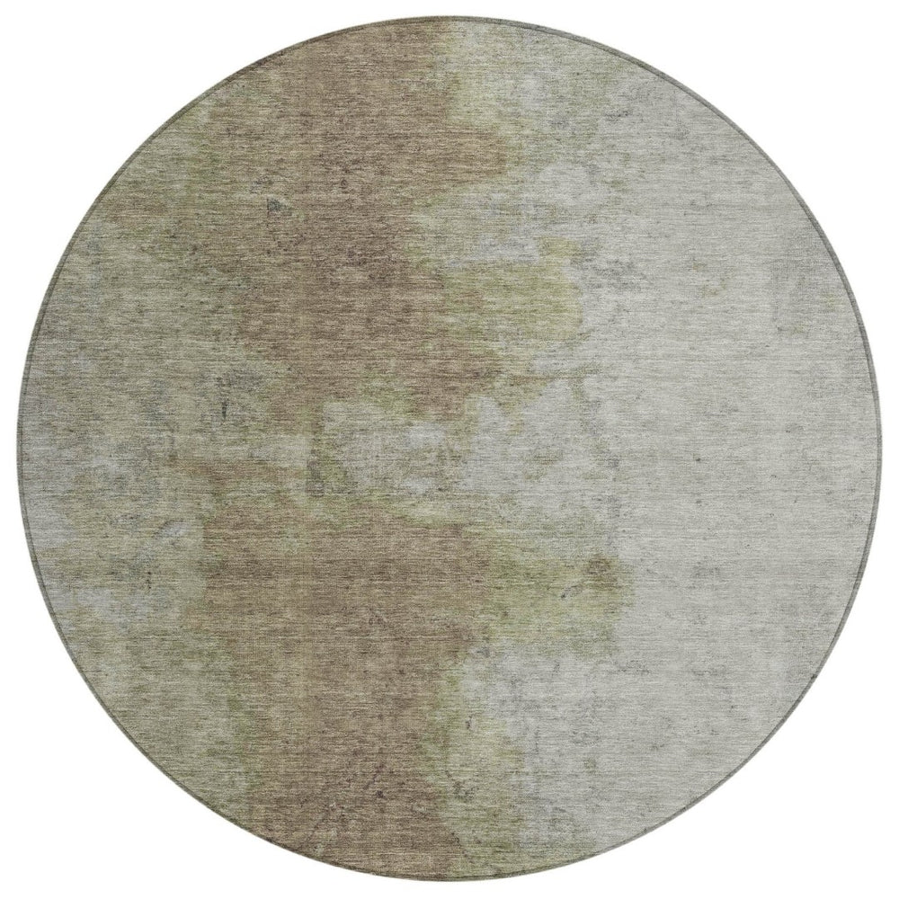 HomeRoots 8' Taupe and Beige Round Abstract Area Rug - Washable, Durable, Perfect for Indoor & Outdoor Spaces 619501