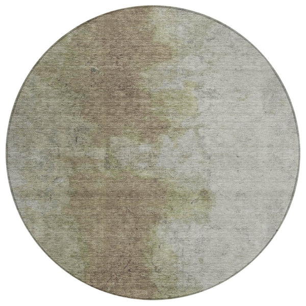 HomeRoots 8' Taupe and Beige Round Abstract Area Rug - Washable, Durable, Perfect for Indoor & Outdoor Spaces 619501