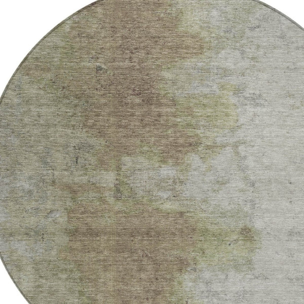 HomeRoots 8' Taupe and Beige Round Abstract Area Rug - Washable, Durable, Perfect for Indoor & Outdoor Spaces 619501
