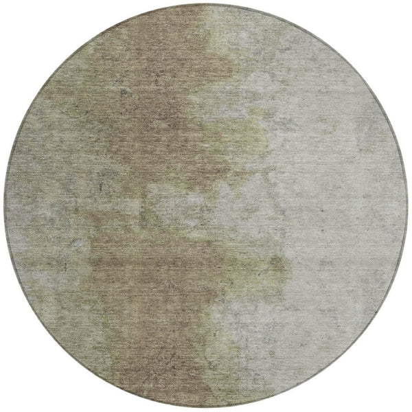 HomeRoots 8' Taupe and Beige Round Abstract Area Rug - Washable, Durable, Perfect for Indoor & Outdoor Spaces 619501