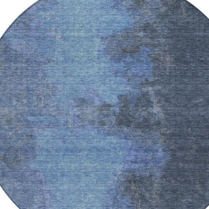 HomeRoots 8' Navy Blue & Gray Round Abstract Area Rug - Modern Washable Design for Indoor & Outdoor Spaces 619531