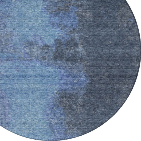 HomeRoots 8' Navy Blue & Gray Round Abstract Area Rug - Modern Washable Design for Indoor & Outdoor Spaces 619531