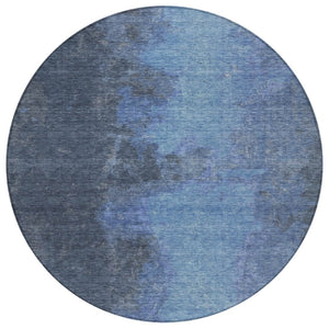 HomeRoots 8' Navy Blue & Gray Round Abstract Area Rug - Modern Washable Design for Indoor & Outdoor Spaces 619531